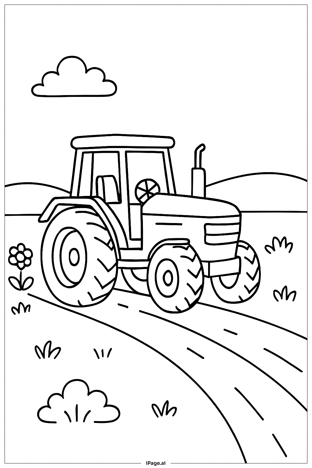  Página para colorir de Trator na Estrada de Terra 