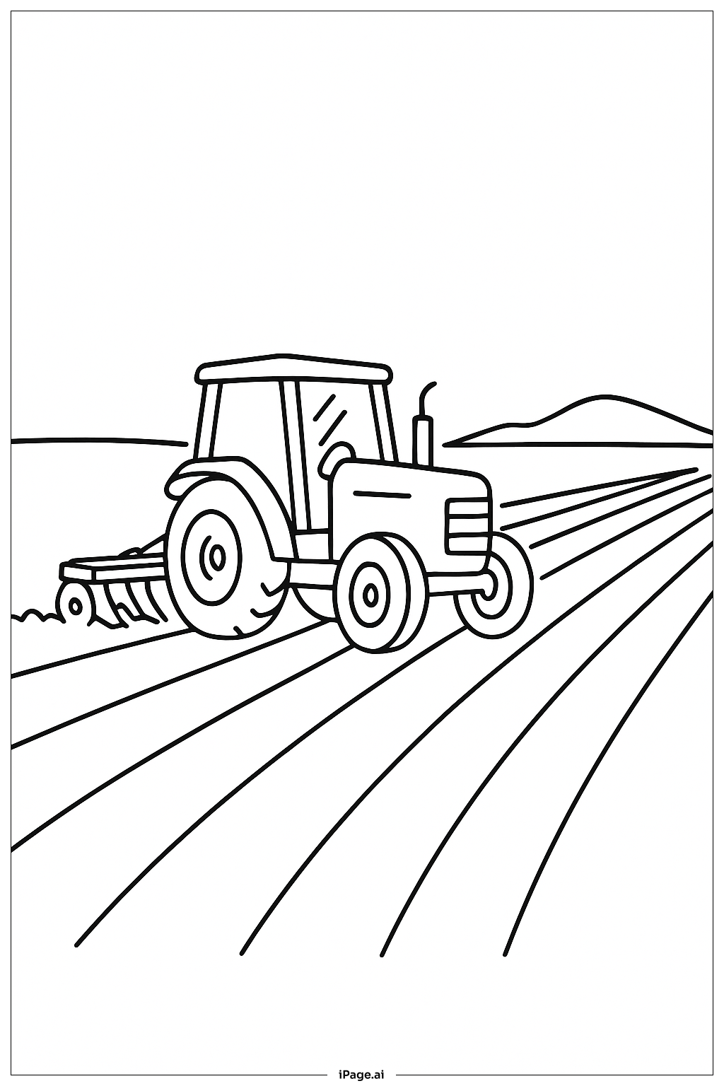  トラクターが畑を耕すの塗り絵ページ 