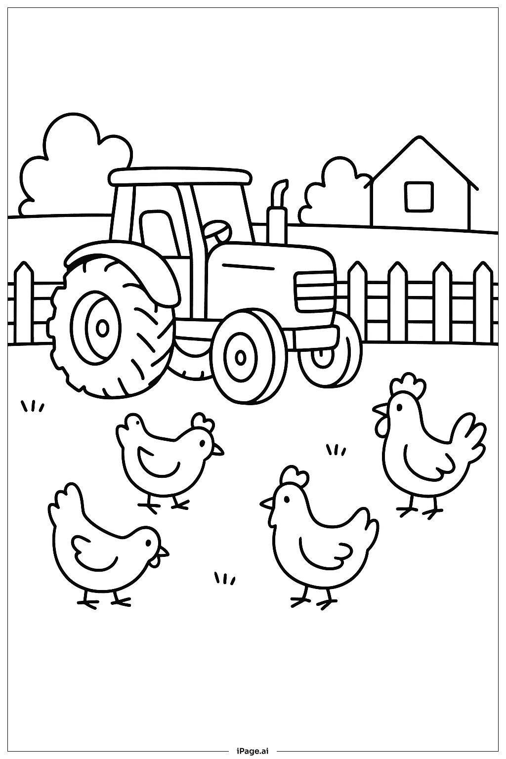  Tractor With Chickens Coloring Page 