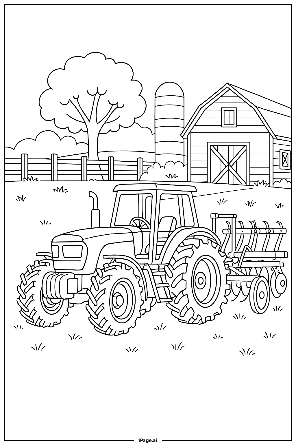  Tractor With Farm Equipment Coloring Page 