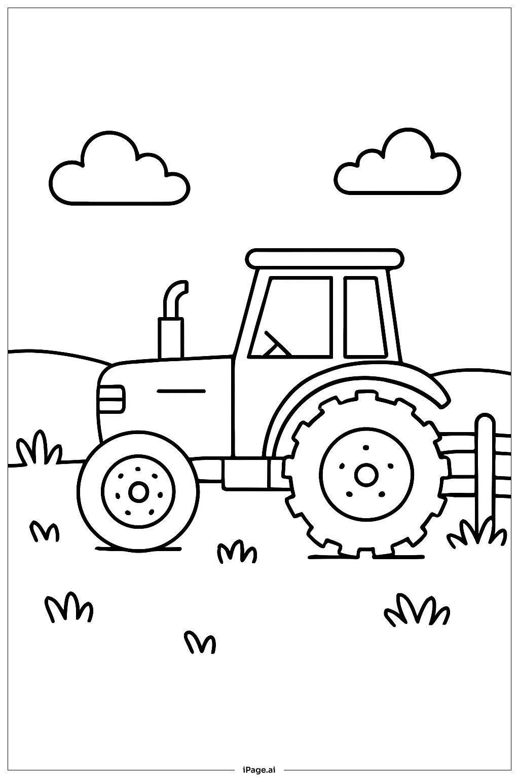  带围栏的拖拉机填色页 