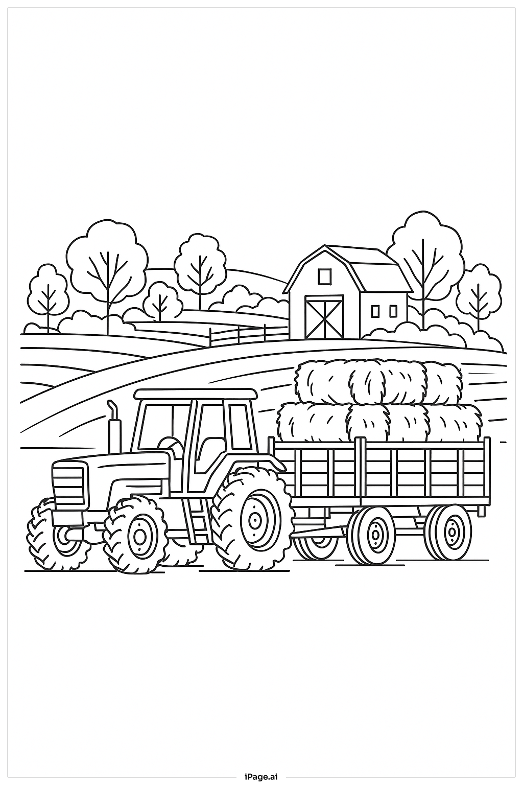  Traktor mit Heuwagen Ausmalseite 