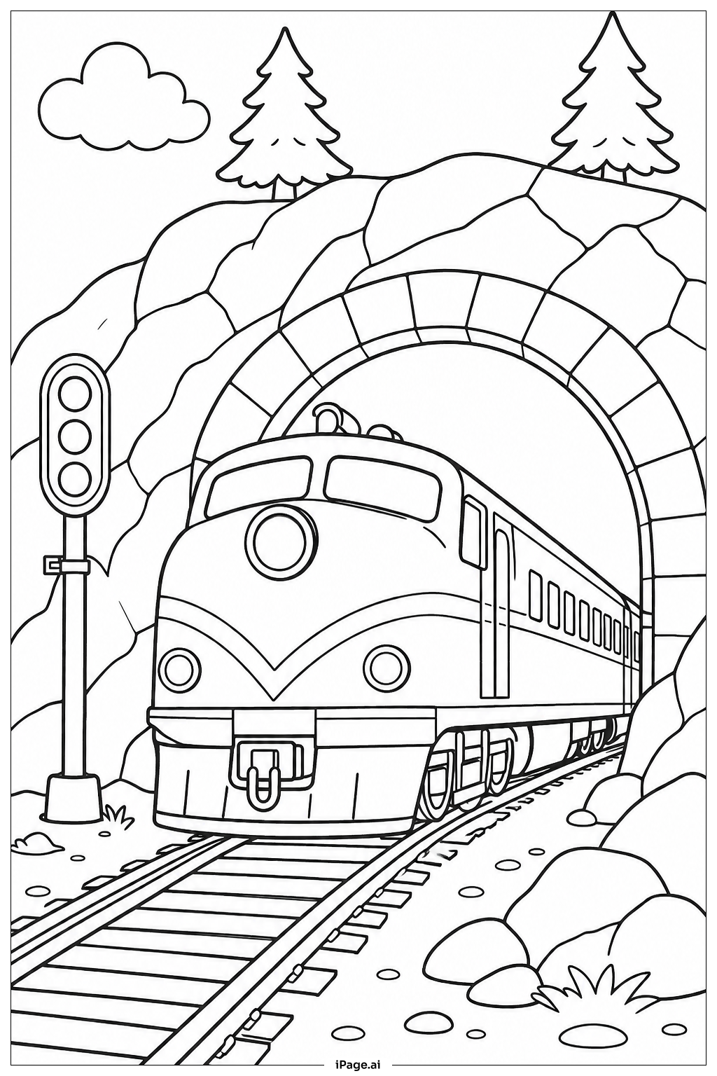 Página para colorear de Entrada del Túnel del Tren