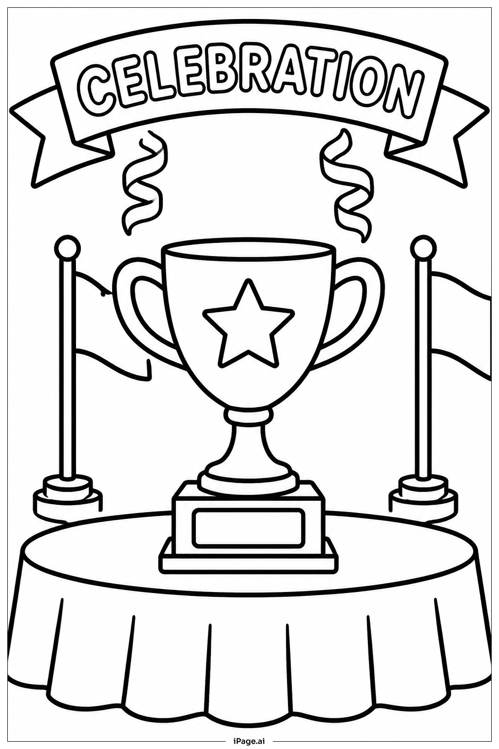 Página para colorear de Trofeo y pancarta de celebración