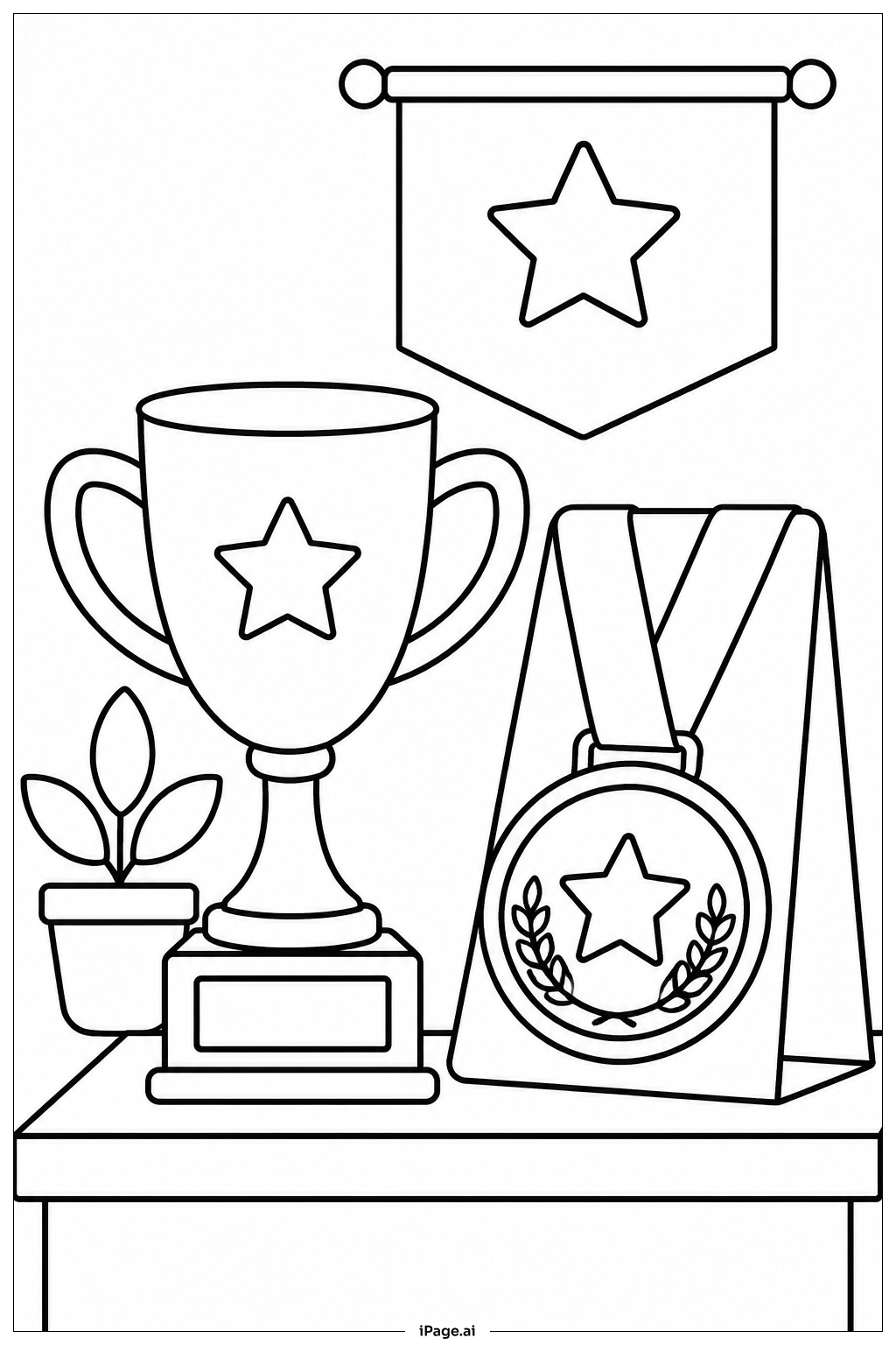 Trophy Next To Medal Coloring Page