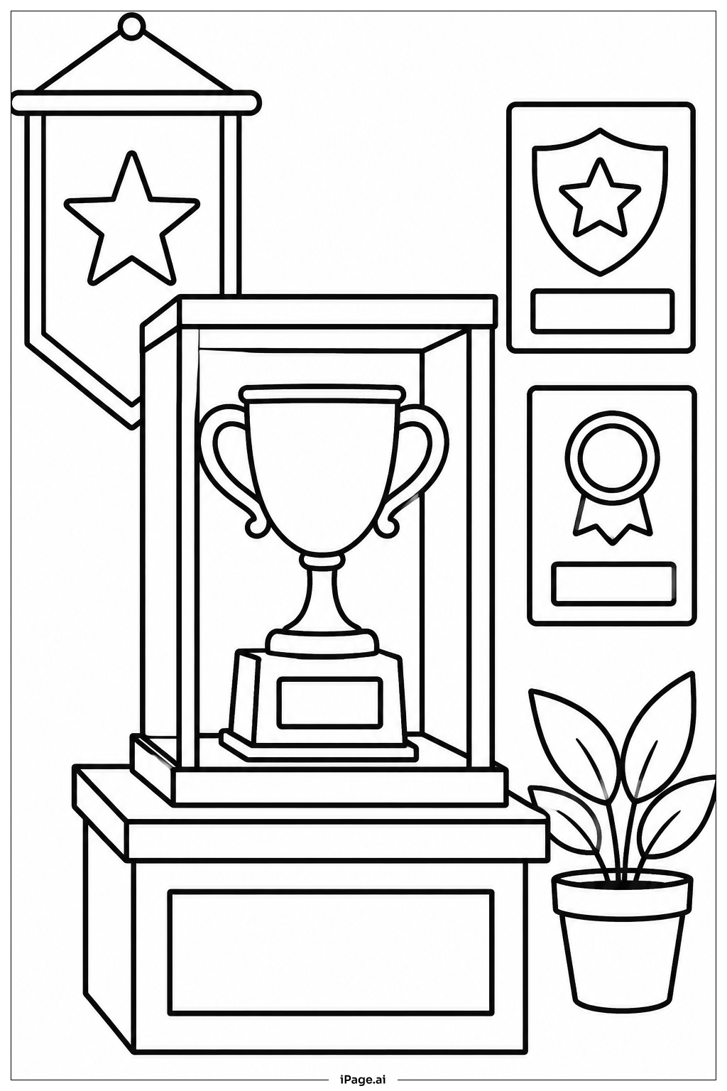 Trophäe in der Vitrine Ausmalseite