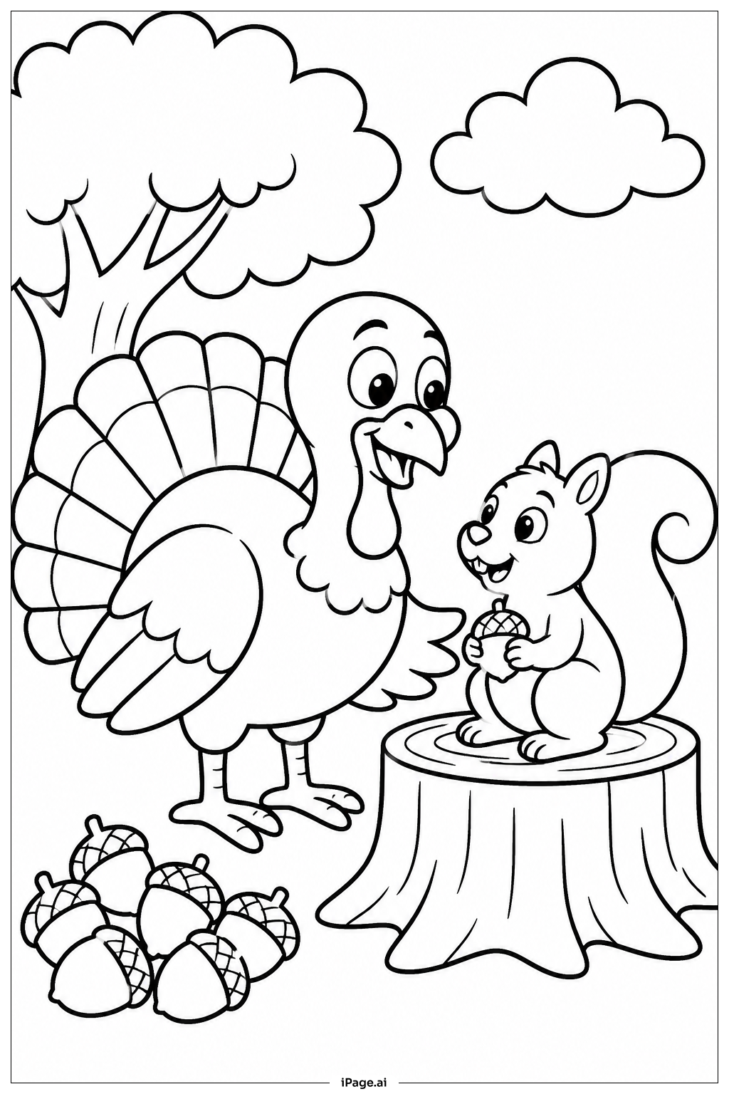  Página para colorear de Pavo y Ardilla 