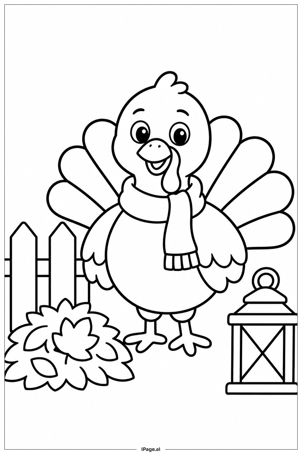  Página para colorear de Pavo con bufanda 