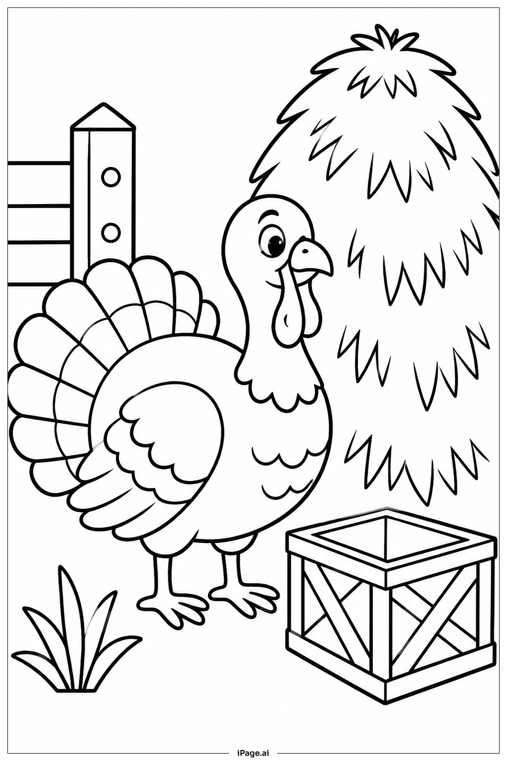  Página para colorear de Pavo con Montón de Heno 