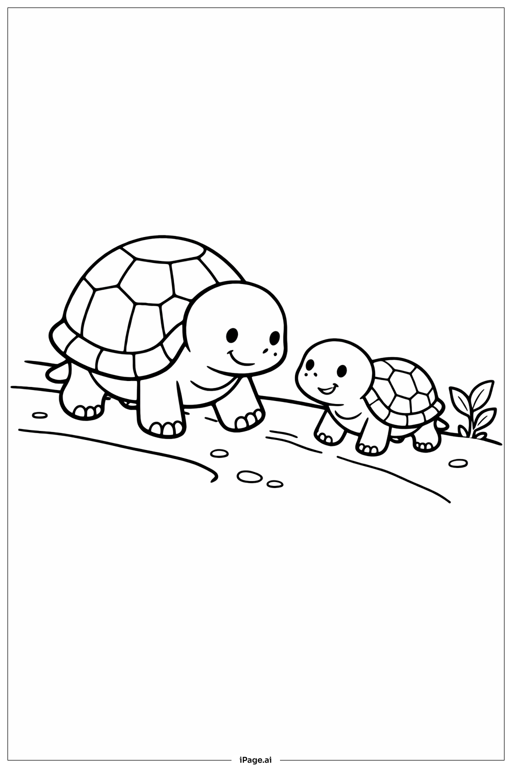 乌龟家庭散步填色页