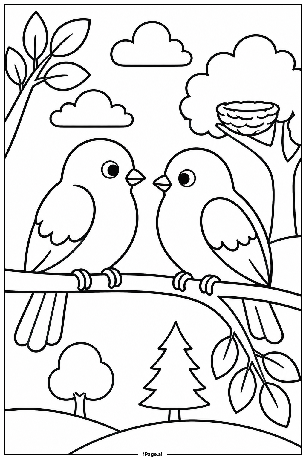 Two Birds On Branch Coloring Page