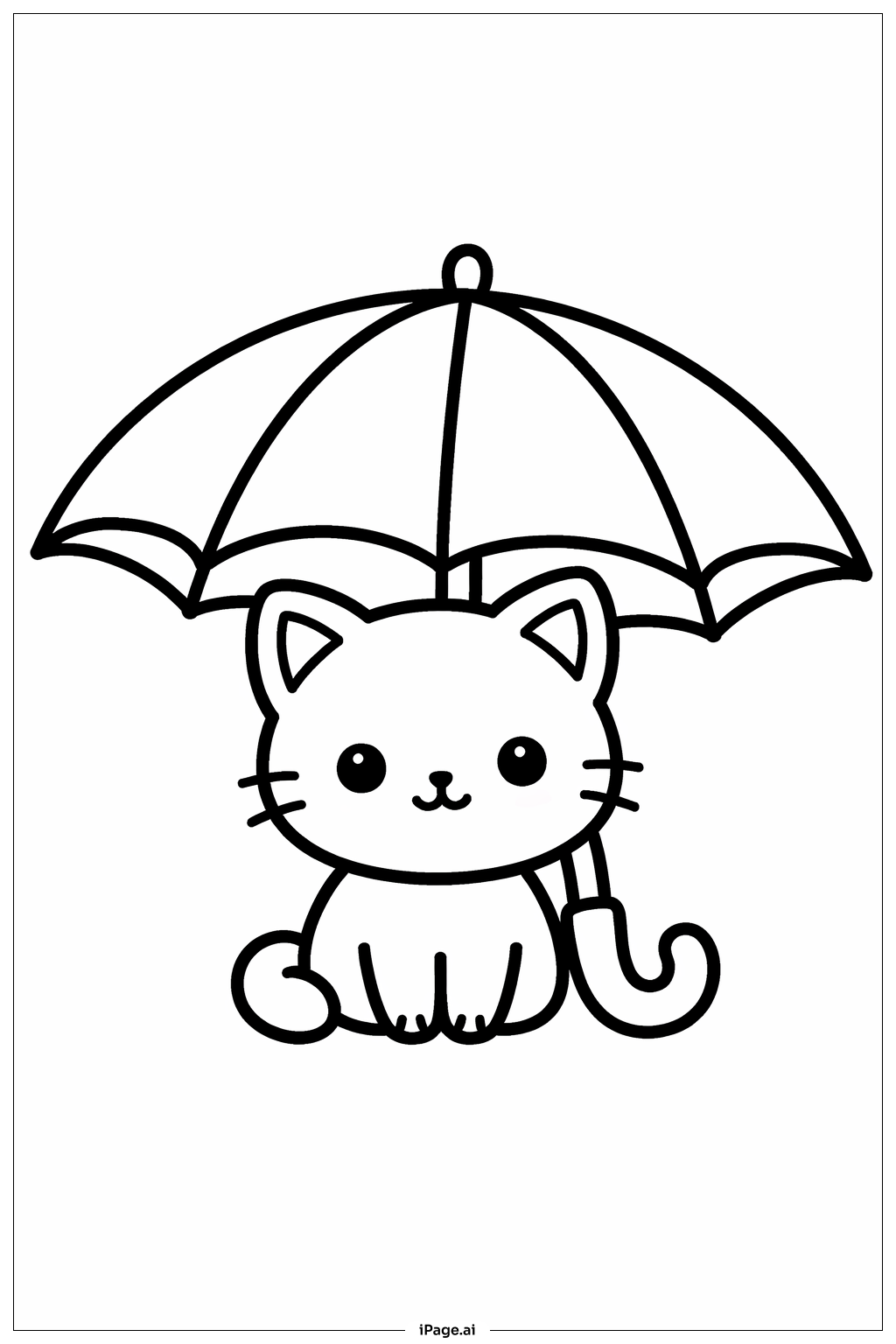  Regenschirm und süße Katze Ausmalseite 