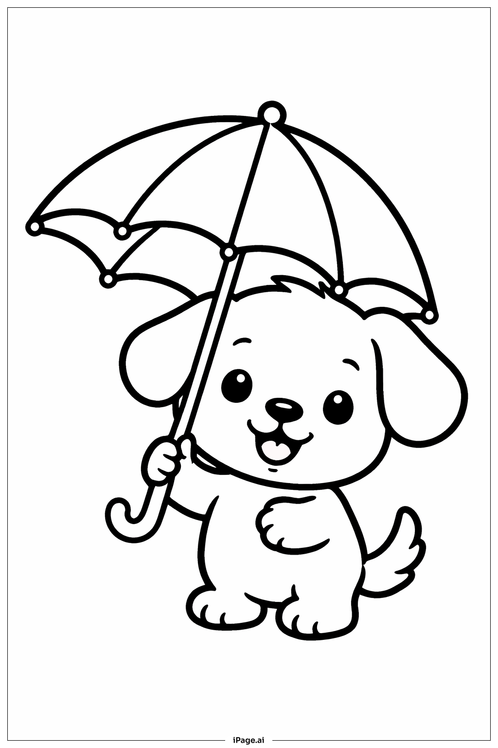  Regenschirm und kleiner Hund Ausmalseite 