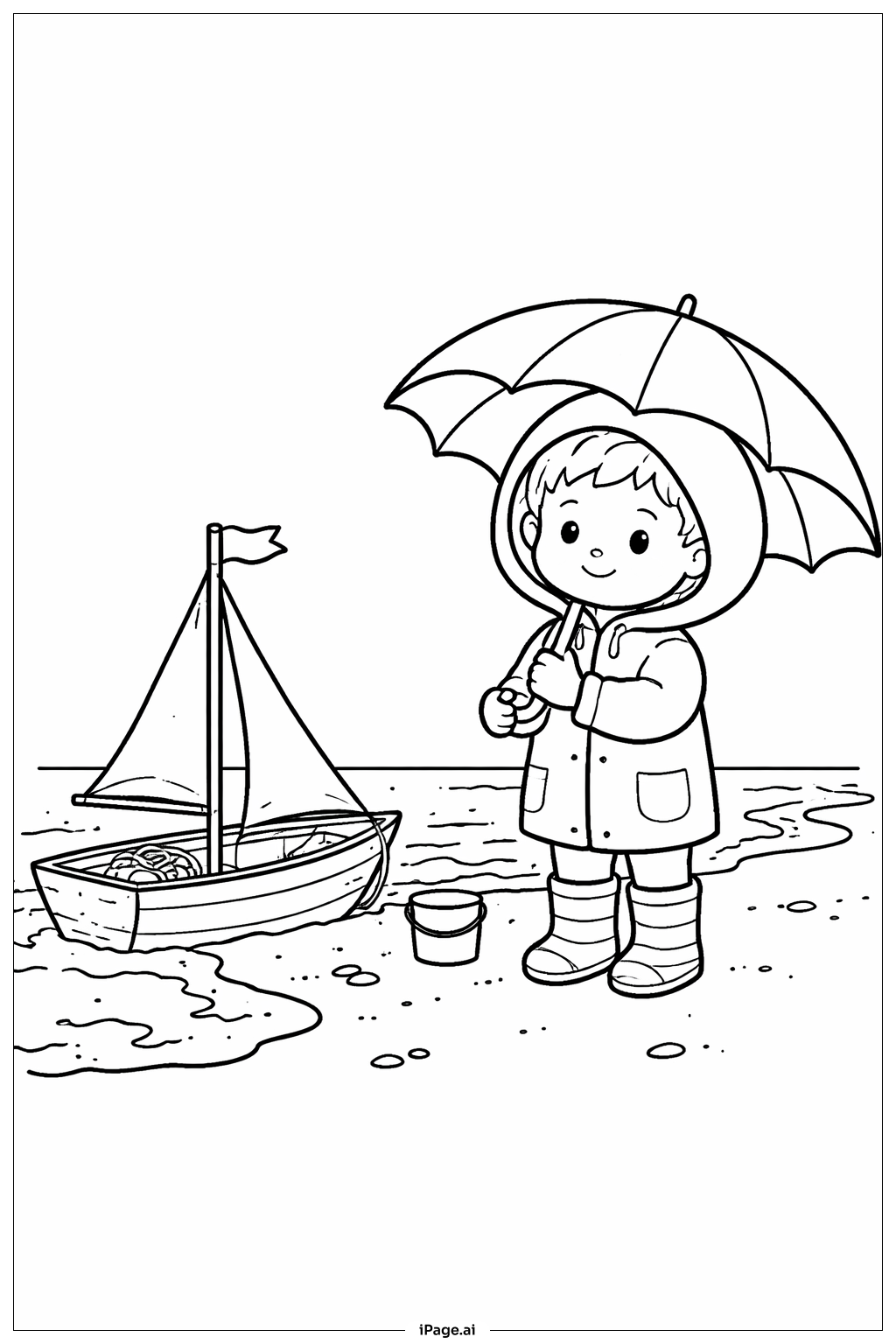  Página para colorir de Guarda-chuva e Barquinho 