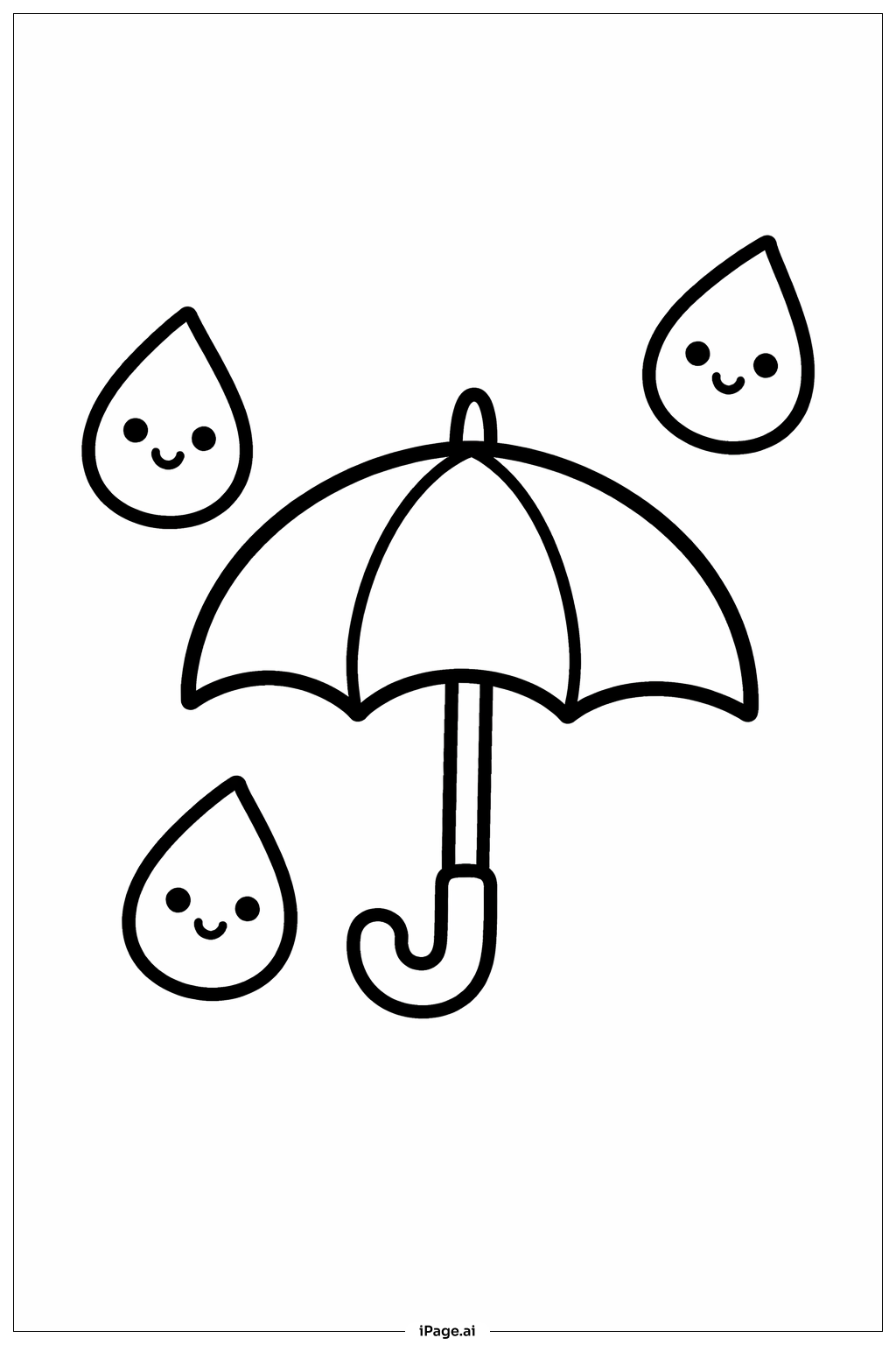  Regenschirm und lächelnde Regentropfen Ausmalseite 