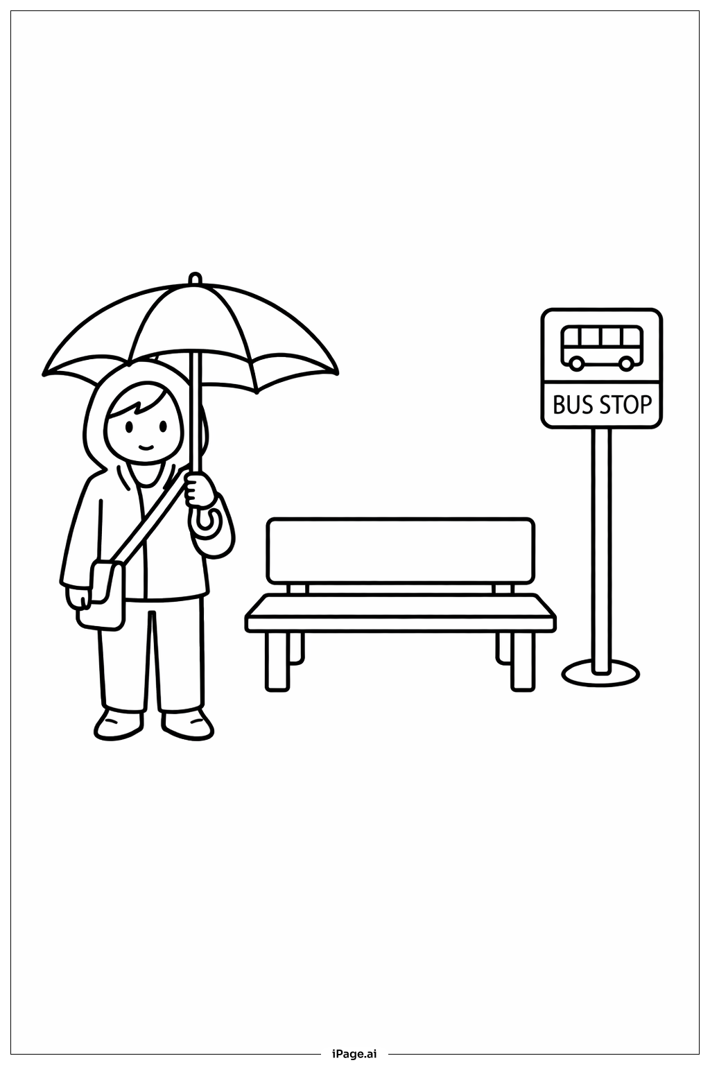  Página para colorir de Guarda-chuva na Parada de Ônibus 