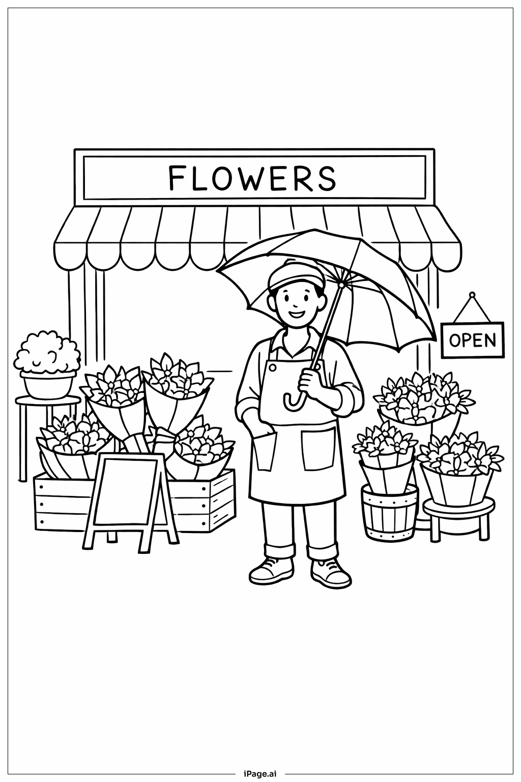  Página para colorir de Guarda-chuva na Floricultura 