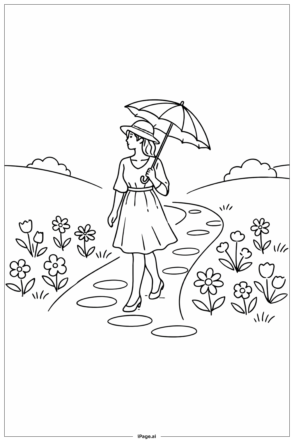  Página para colorir de Passeio no Jardim das Sombrinhas 