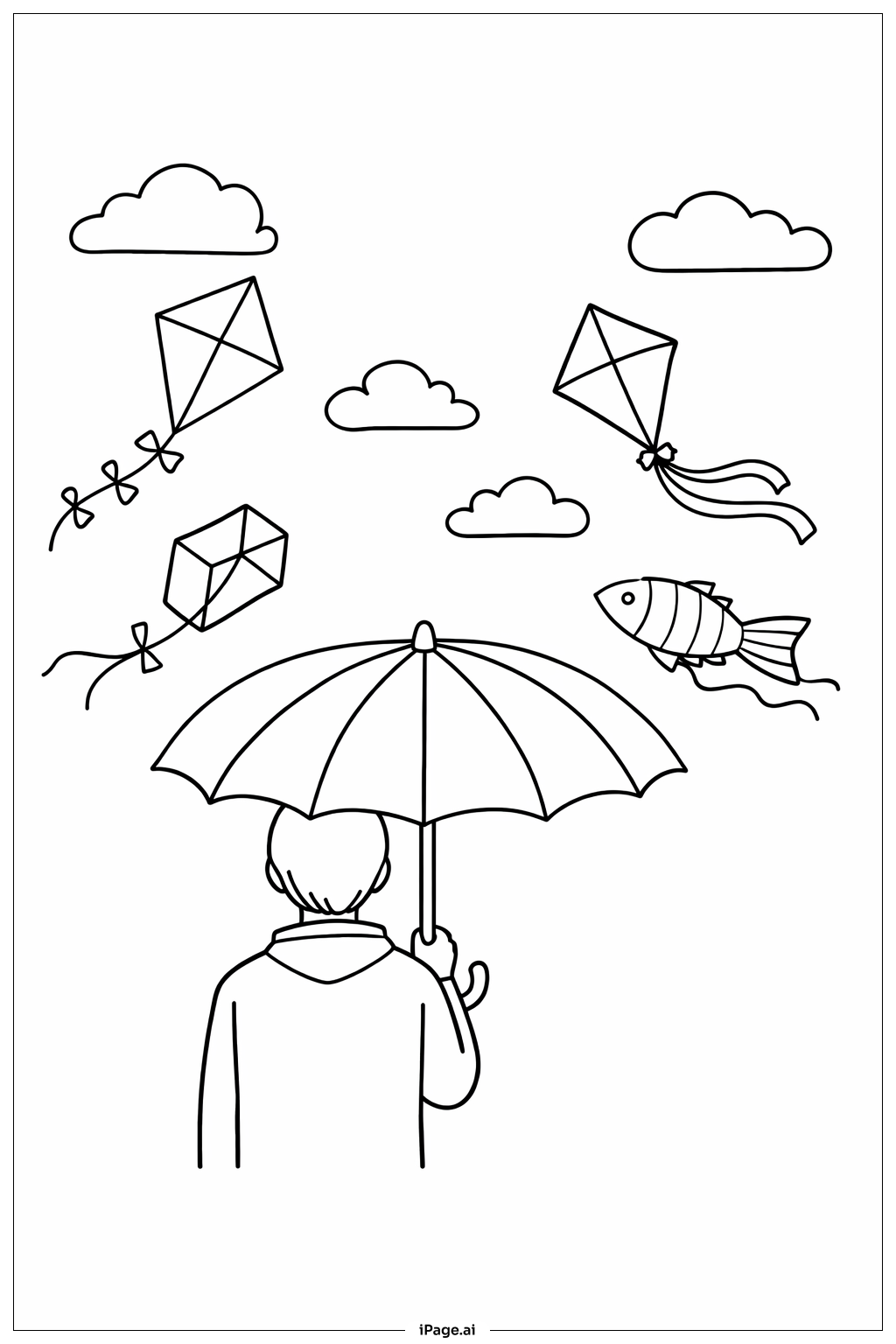 傘カイト祭りの塗り絵ページ