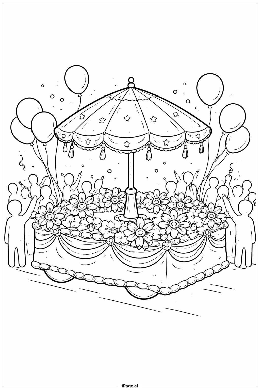 傘パレードの山車の塗り絵ページ