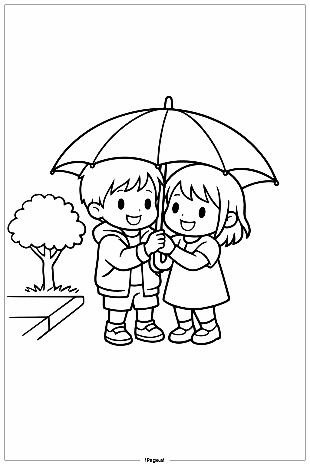 Página para colorir de Compartilhando Guarda-chuva com Amigo 