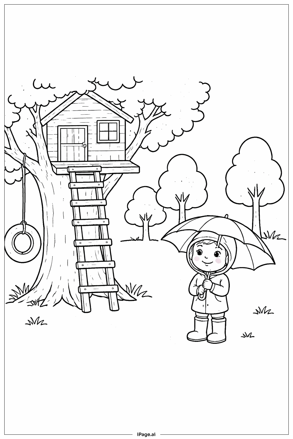 アンブレラツリーハウスの塗り絵ページ