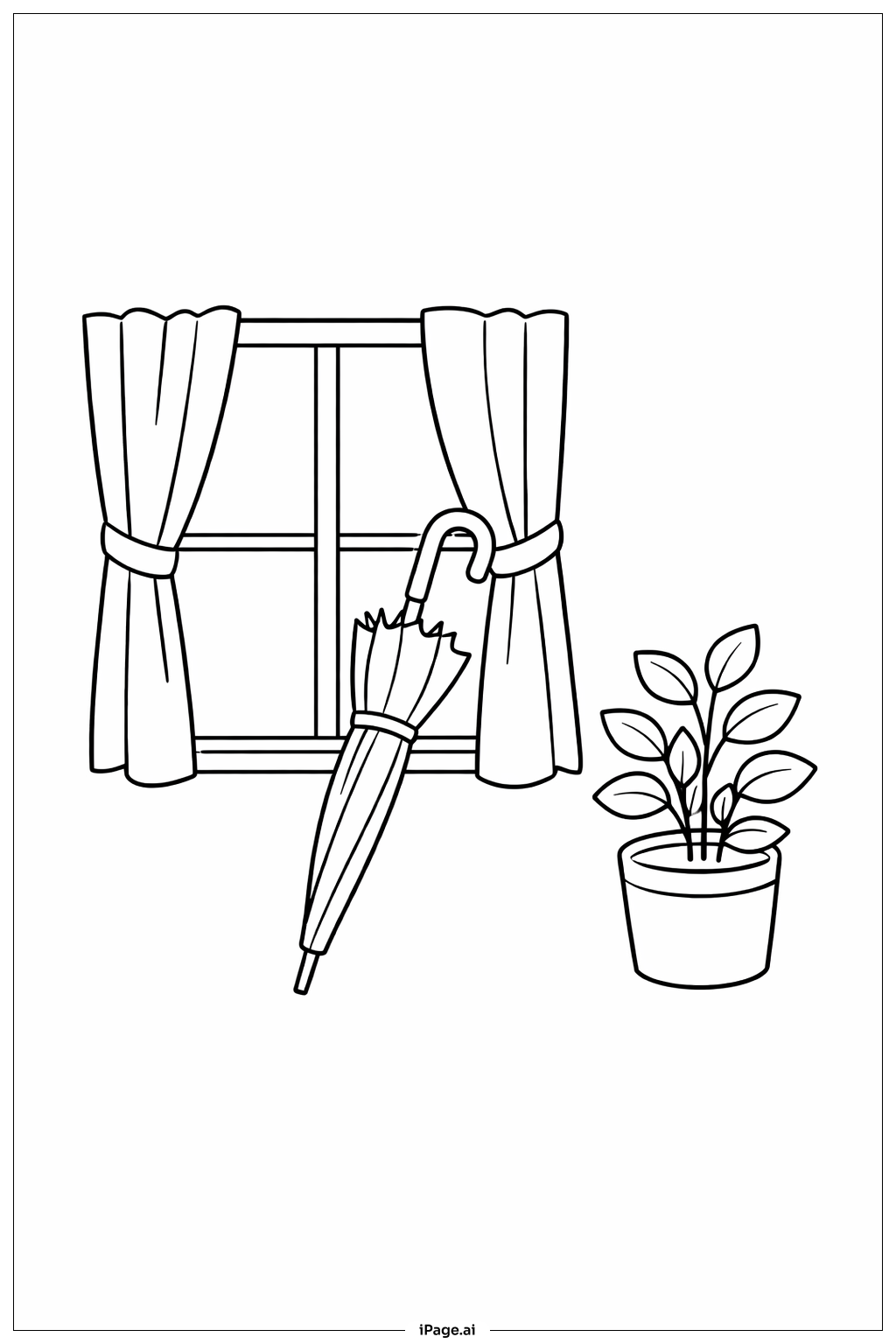  雨傘窗景著色頁 
