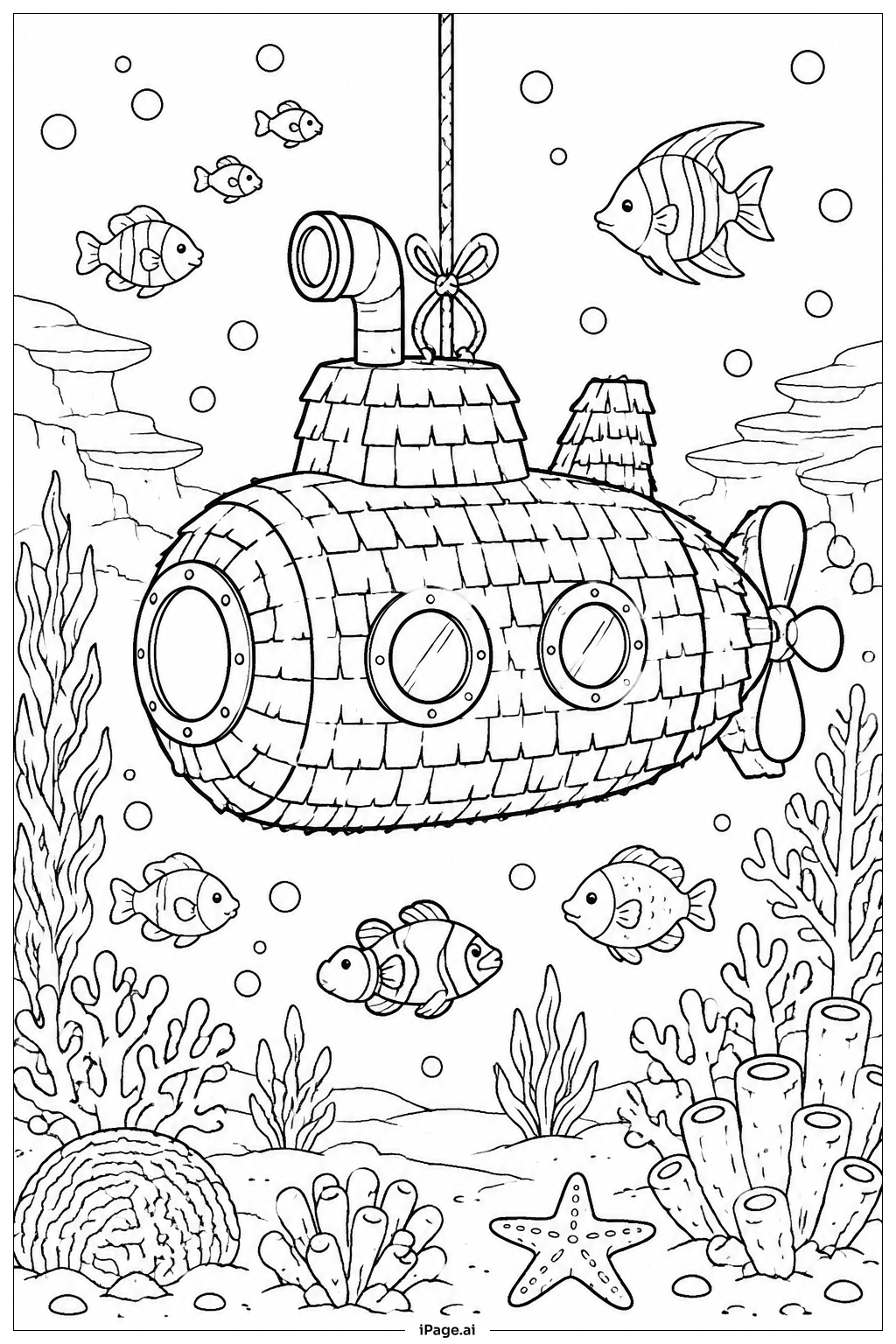 Página para colorear de Fiesta de Piñata Submarina