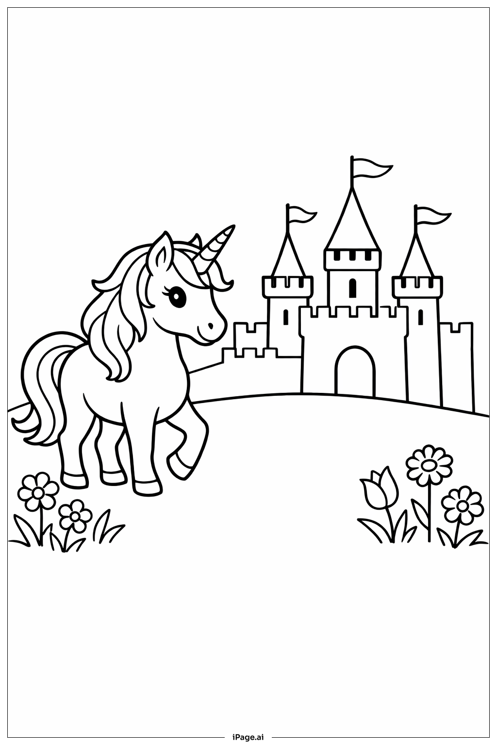 Unicorn And Castle Coloring Page
