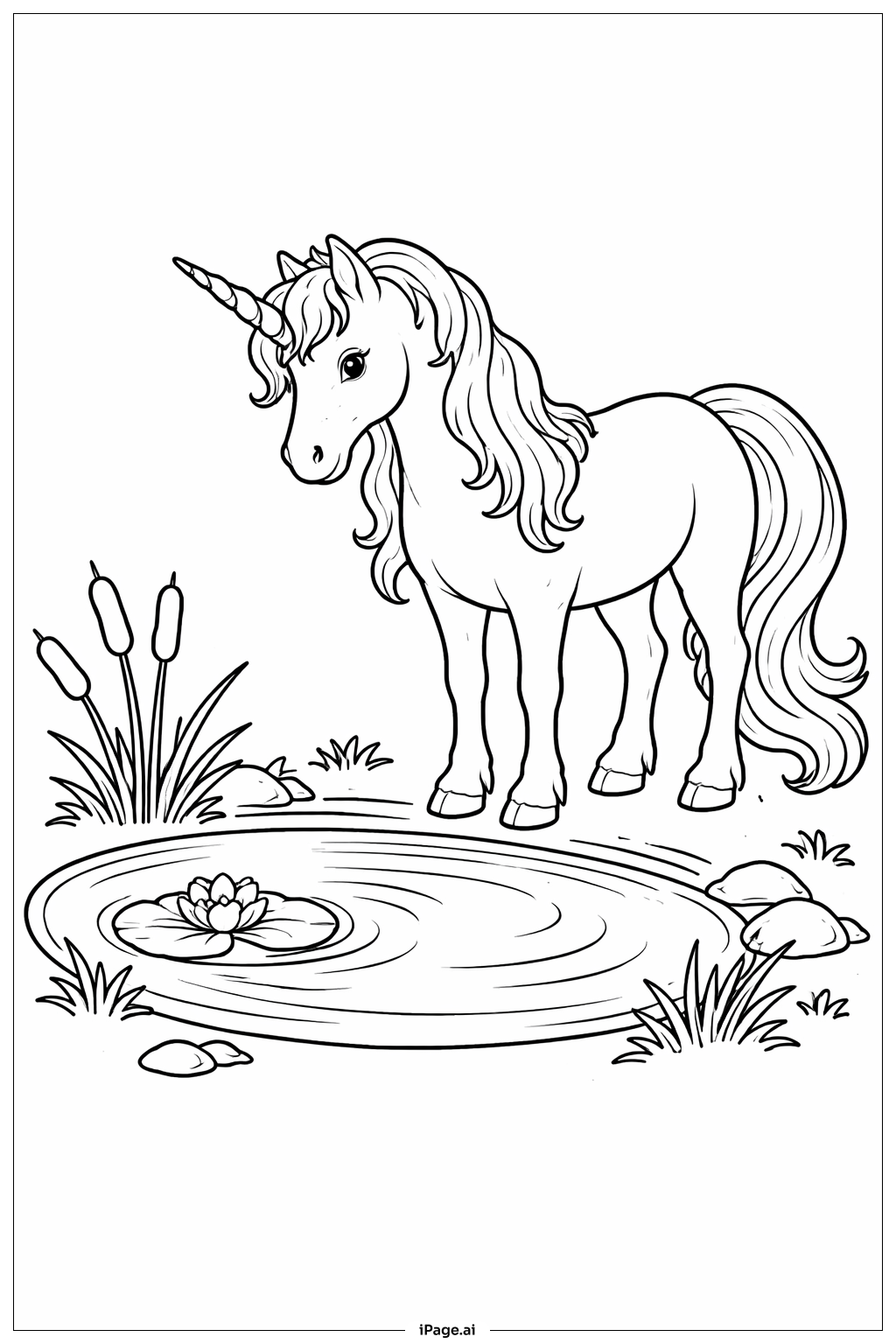 Unicorn By Pond Coloring Page