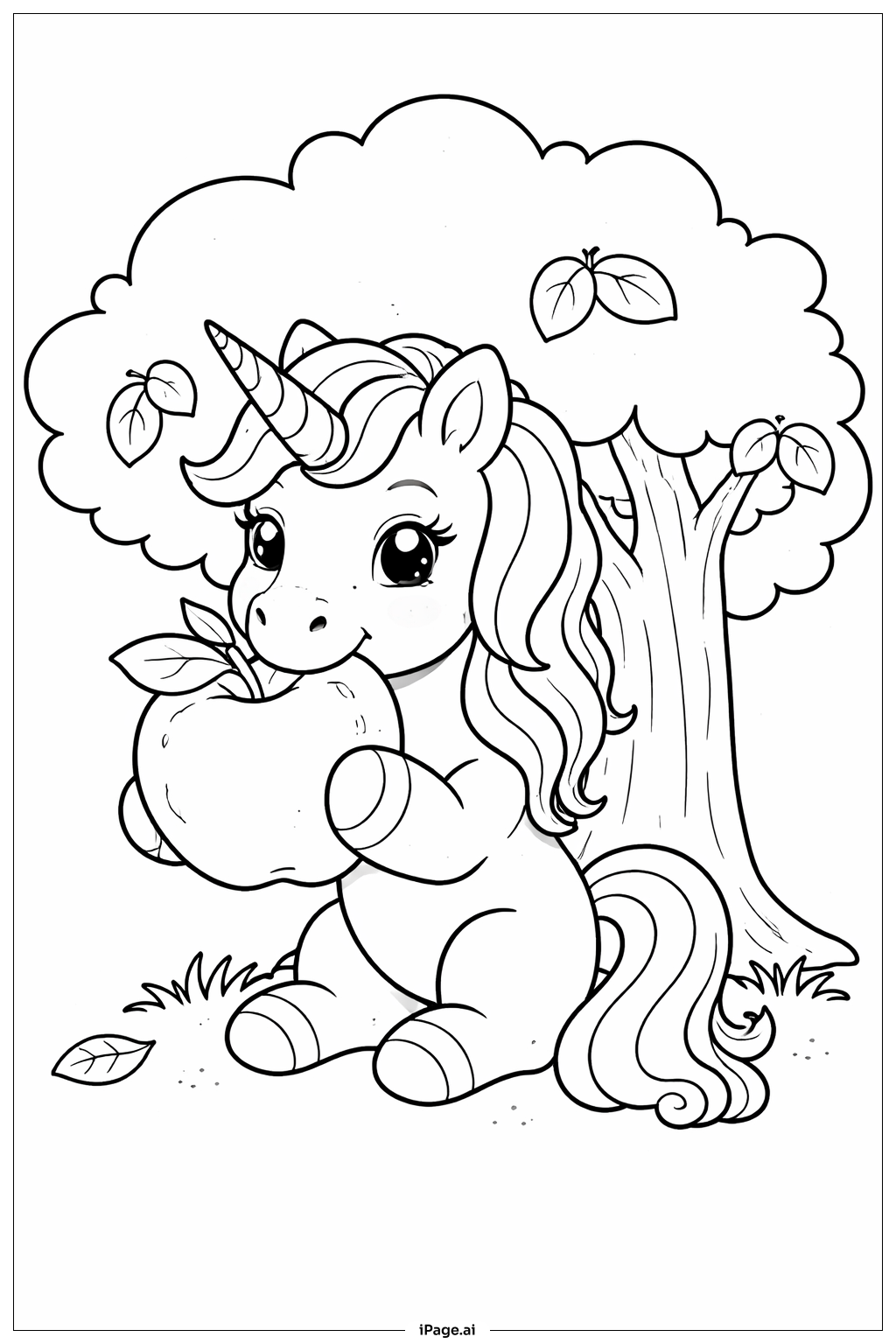 Unicorn Eating Apple Coloring Page