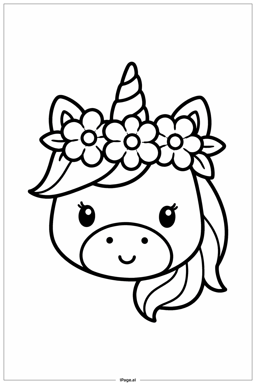 Unicorn Face With Flower Crown Coloring Page