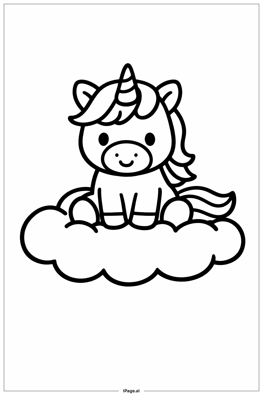 Unicorn In Cloud Coloring Page
