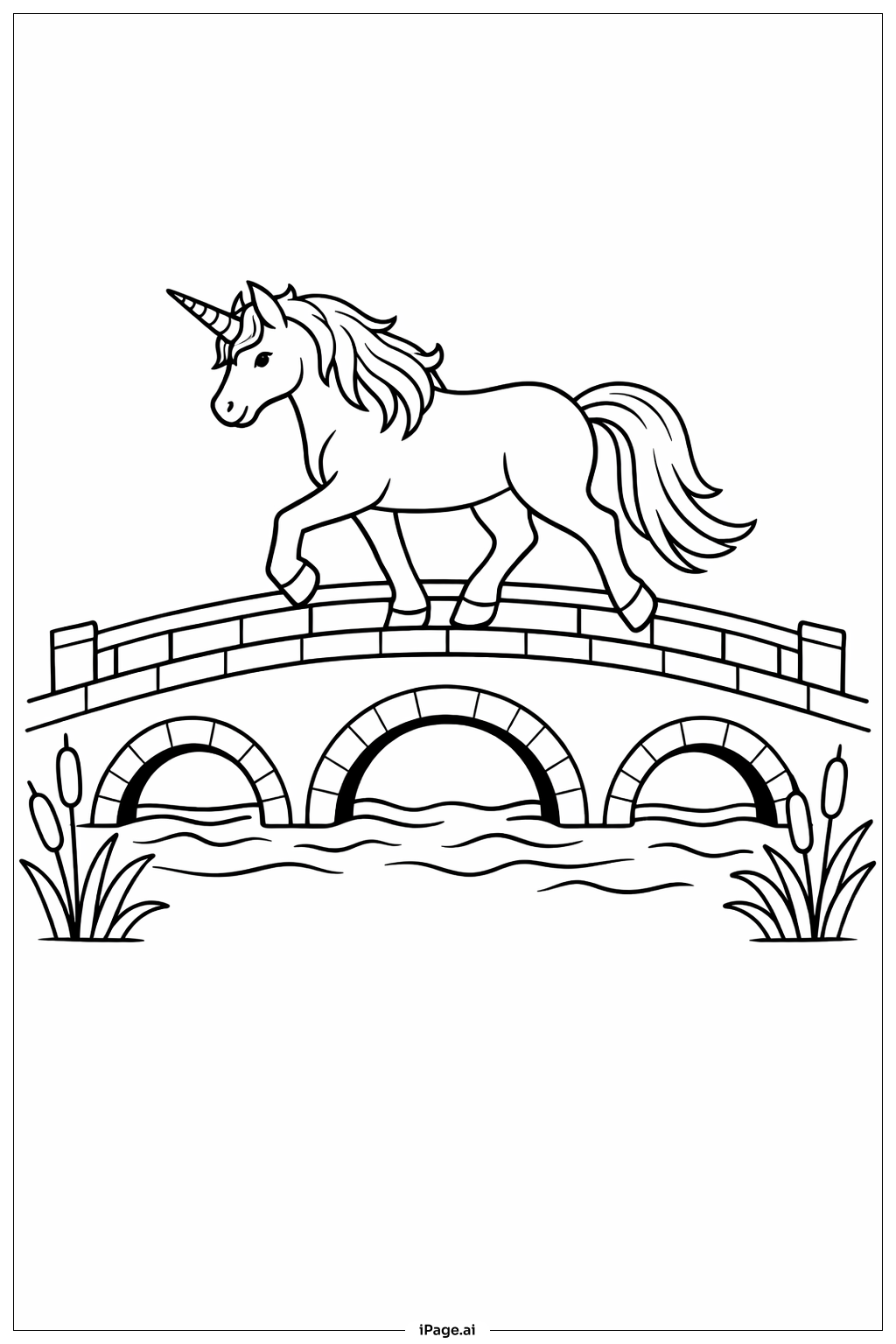 Unicorn On Bridge Coloring Page