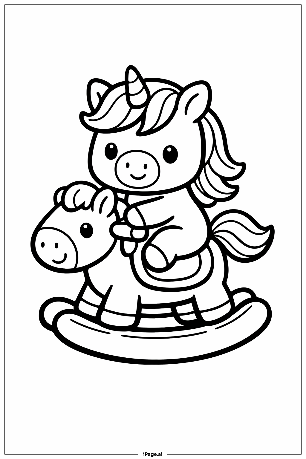 Unicorn Riding Toy Horse Coloring Page