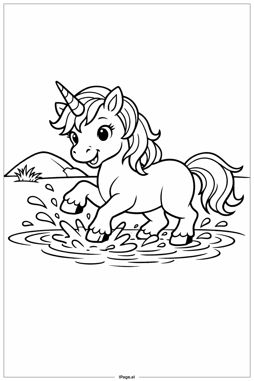 Unicorn Splashing Coloring Page