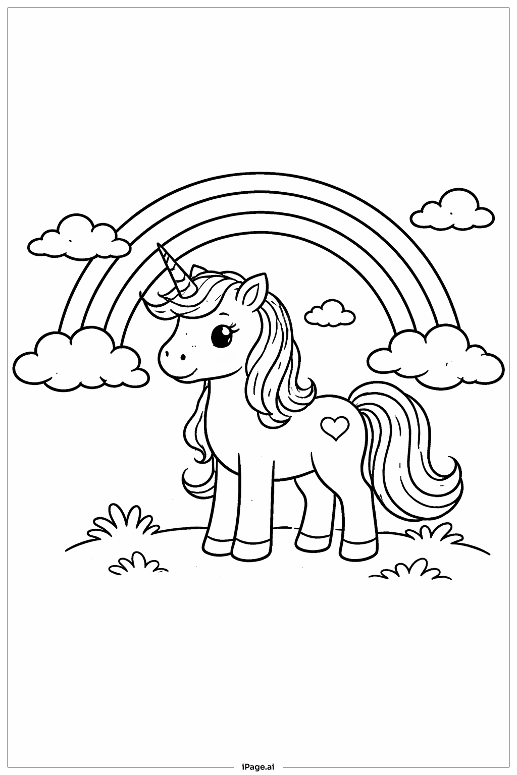 Unicorn Under Rainbow Coloring Page