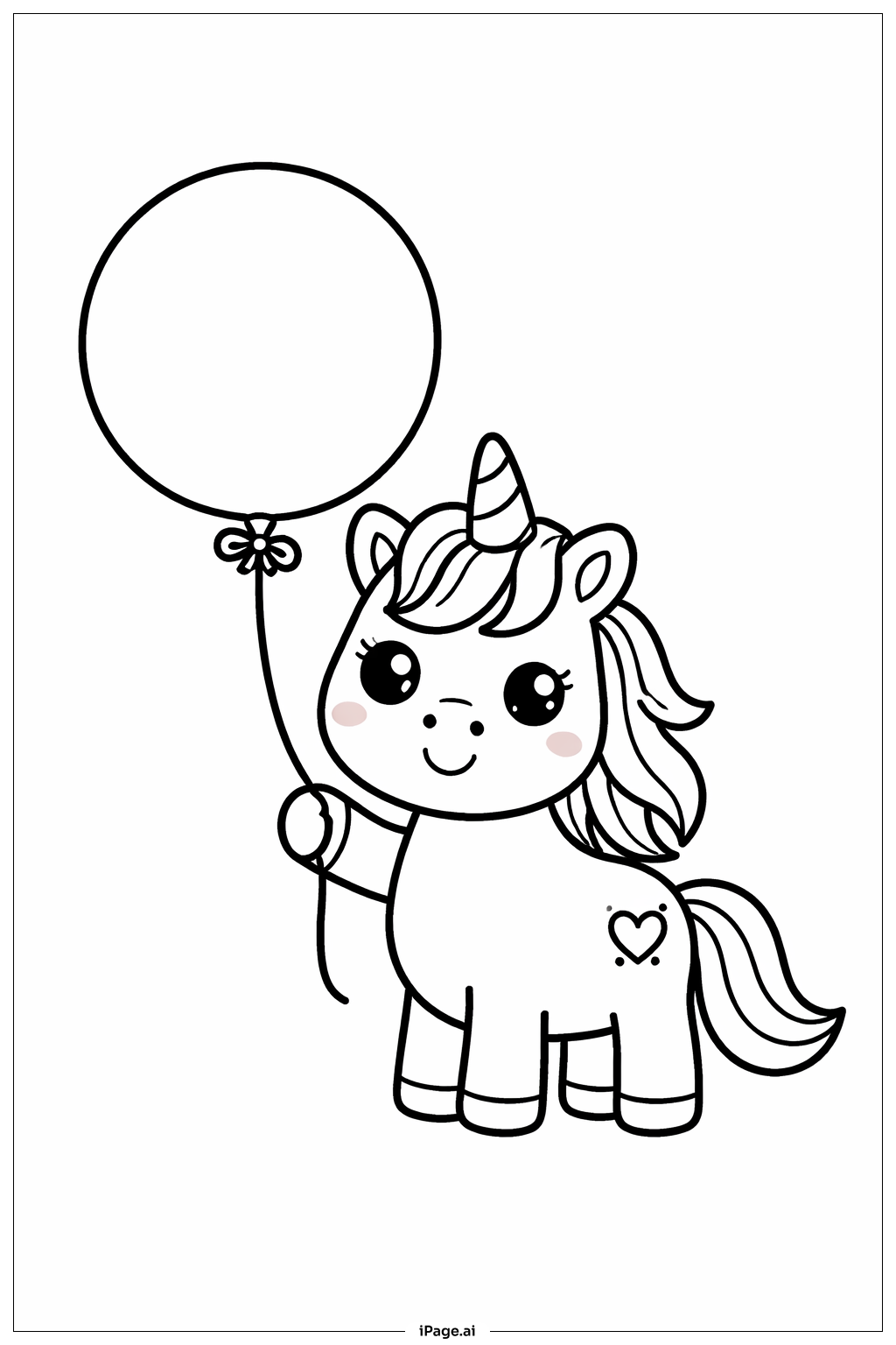 Unicorn With Balloon Coloring Page