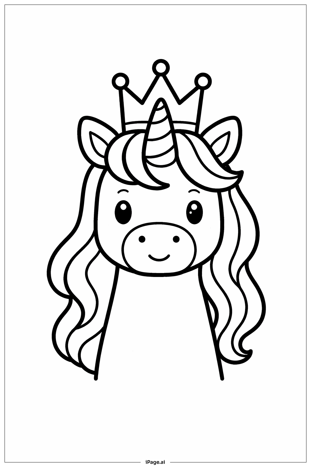 Unicorn With Simple Crown Coloring Page
