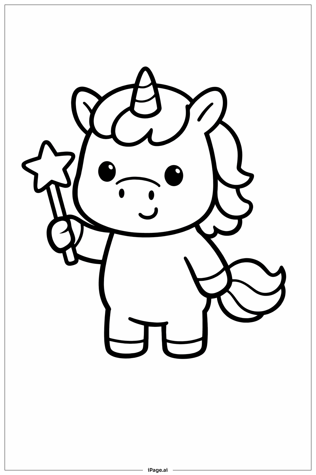 Unicorn With Star Wand Coloring Page