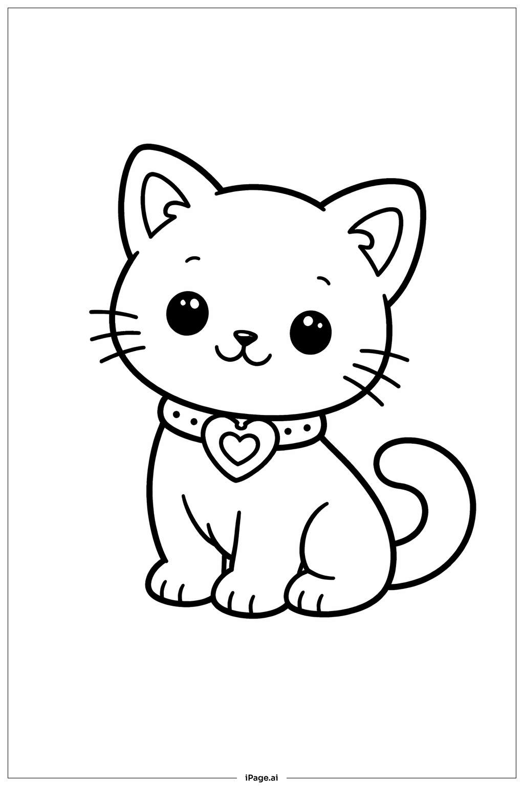  Valentinstag Kätzchen mit Herz-Halsband Ausmalseite 