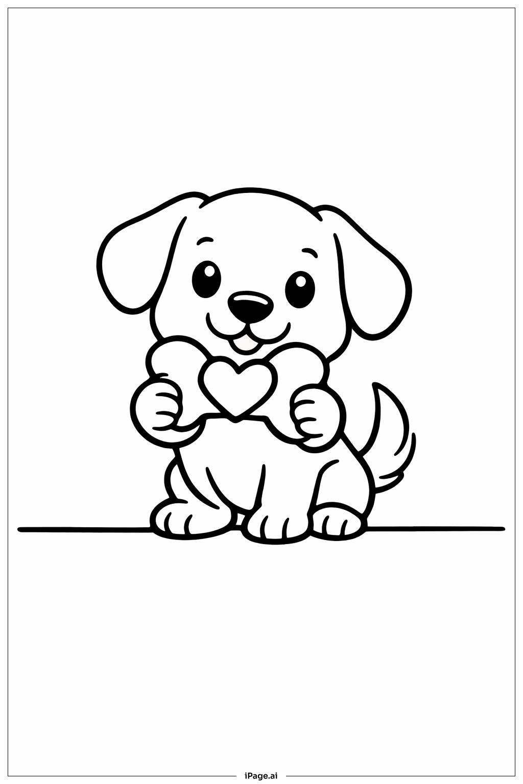  Valentinstag Welpe mit Herz-Knochen Ausmalseite 