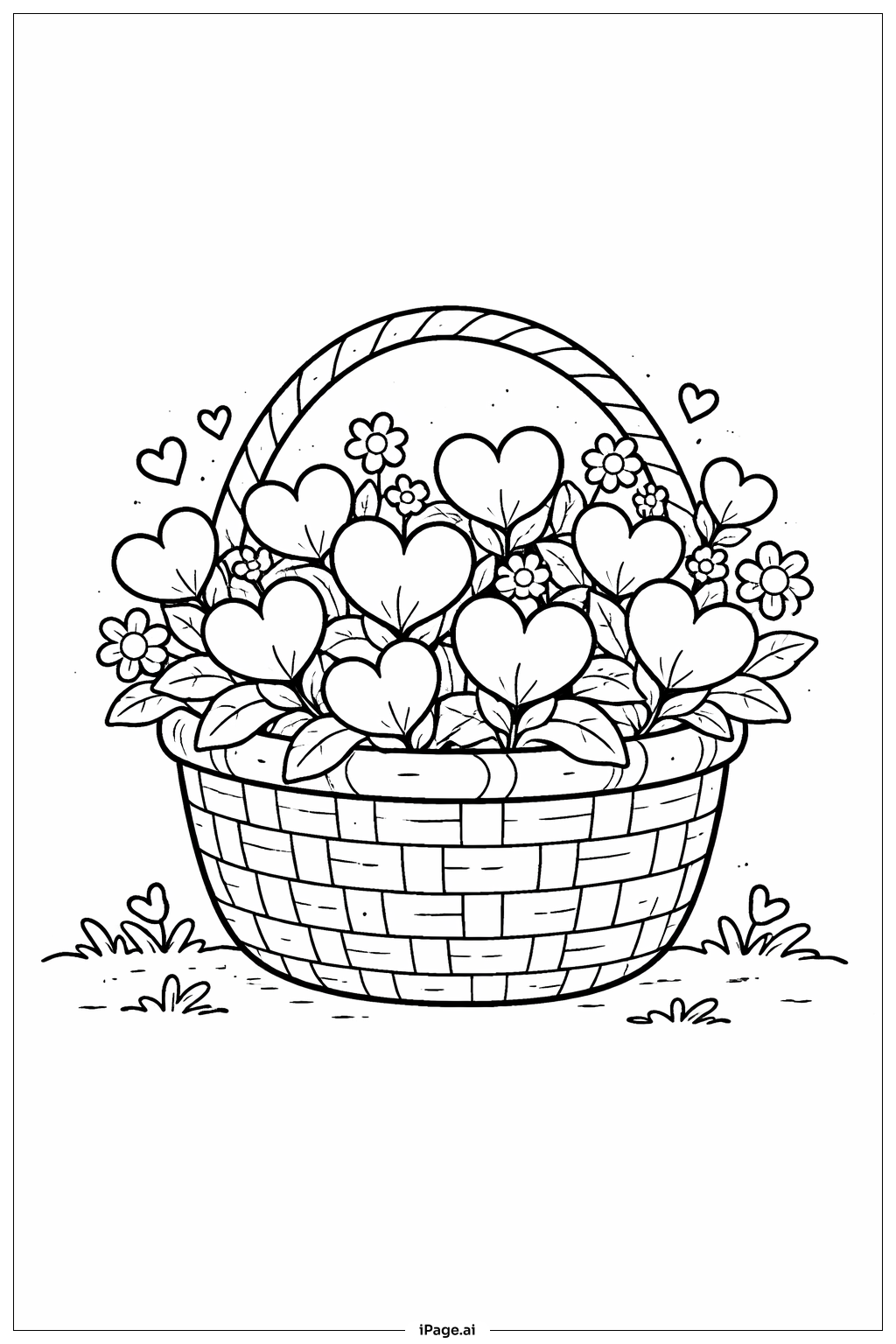  Valentines Basket Of Flowers Coloring Page 