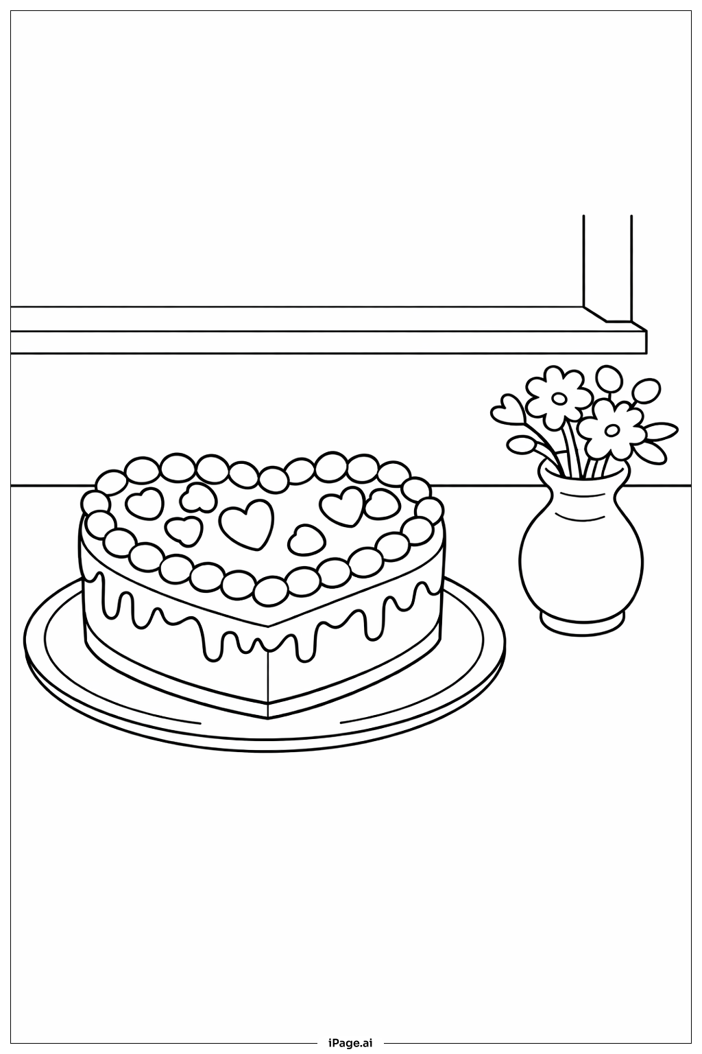  Valentines Cake On Table Coloring Page 