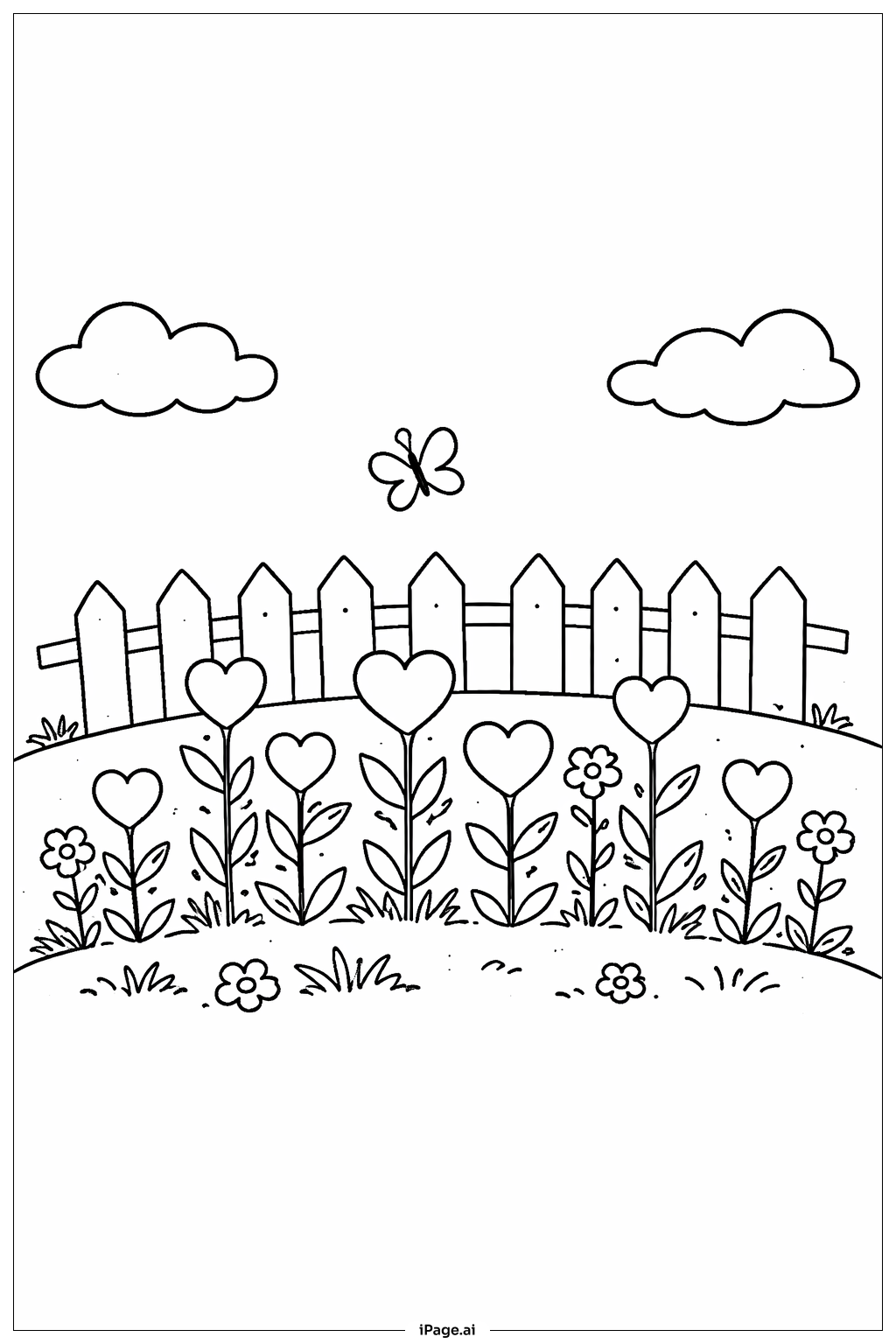  Valentines Garden With Hearts Coloring Page 