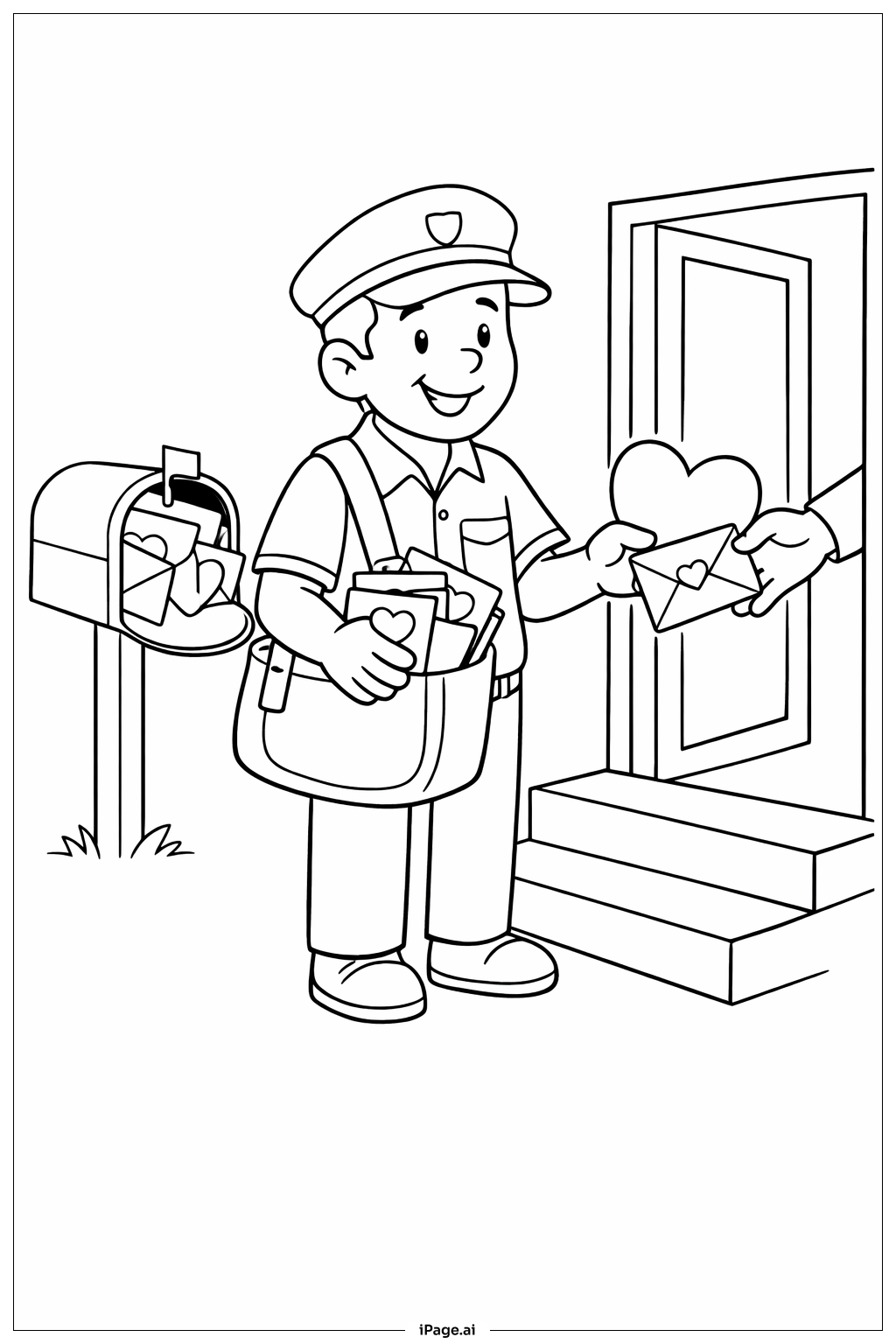  Valentines Mail Delivery Scene Coloring Page 
