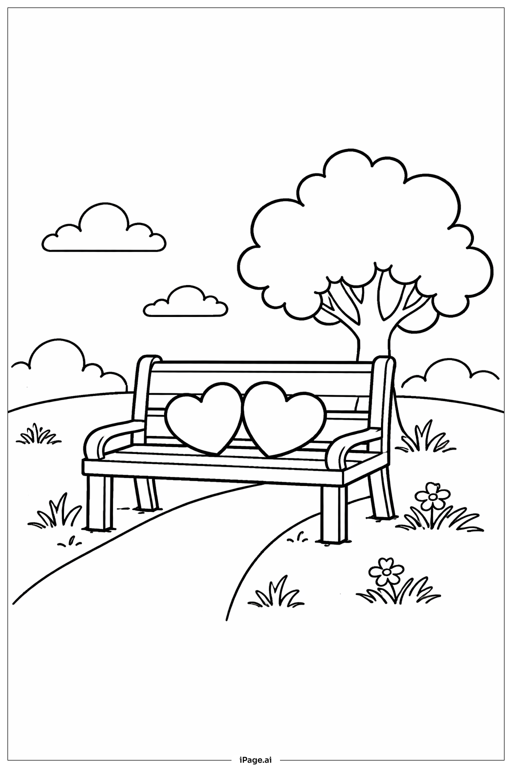  Valentines Park Bench Scene Coloring Page 