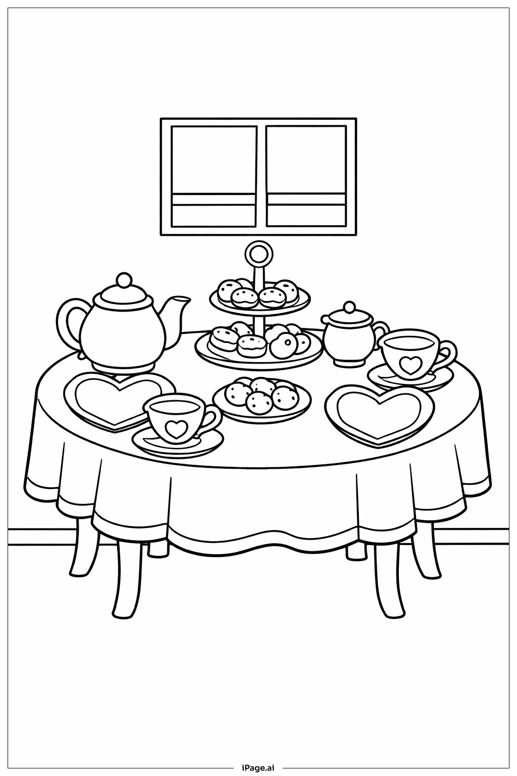  Valentines Tea Party Scene Coloring Page 