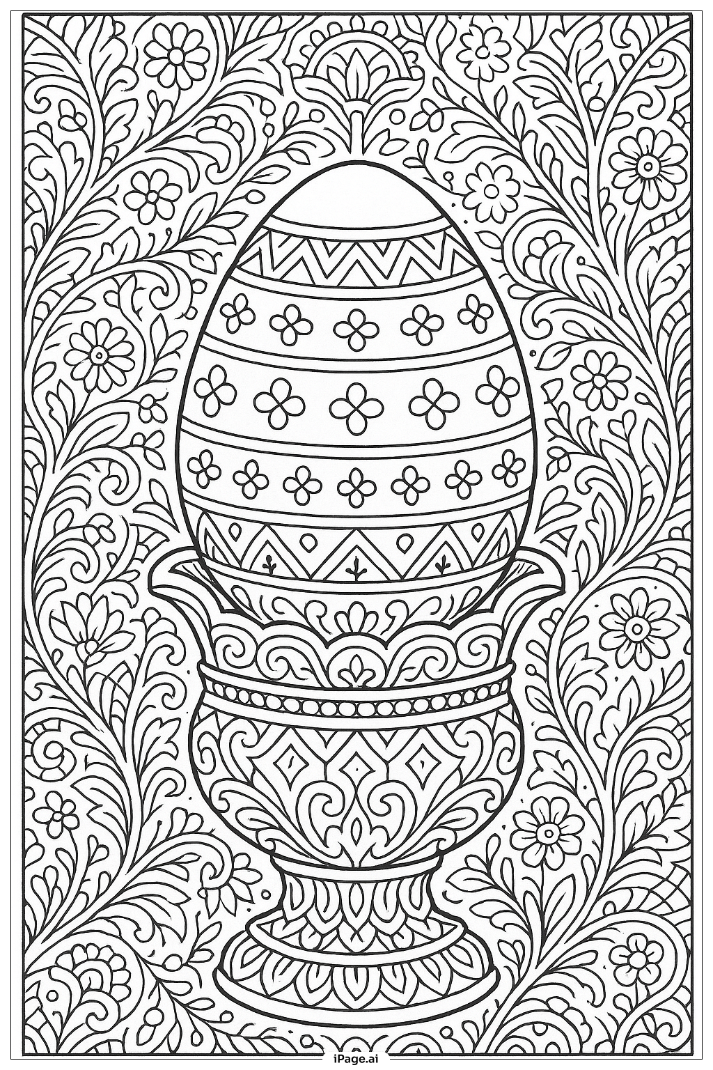  Página para colorear de Jarrón con adorno de huevo de Pascua 