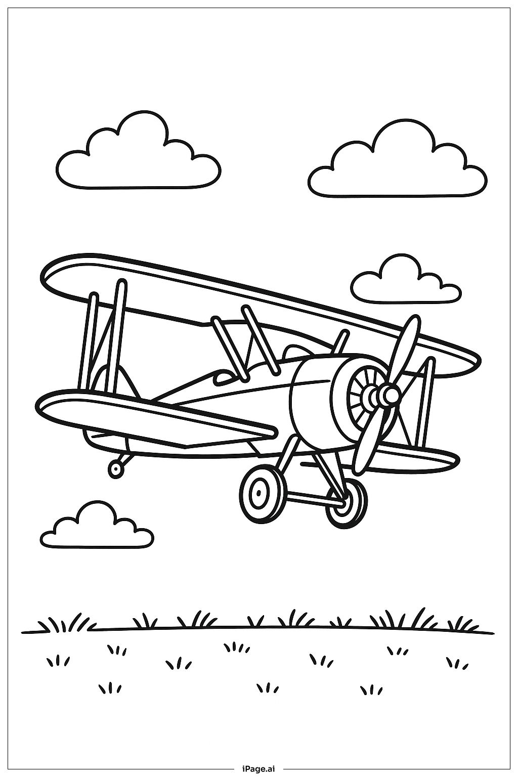  빈티지 비행기 장면 색칠공부 페이지 